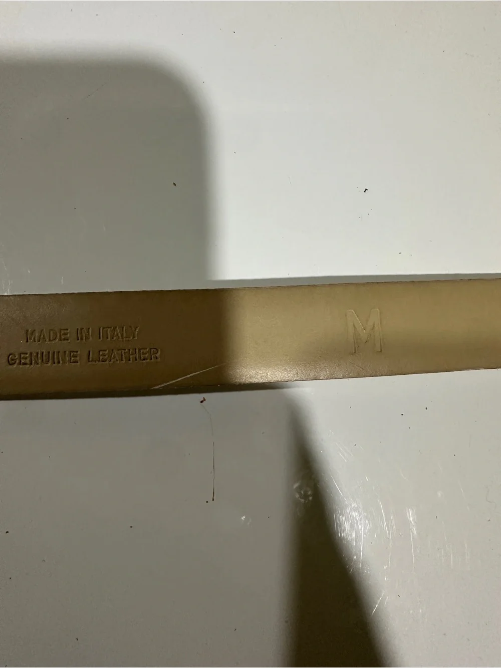 Saks Fifth Avenue Cream Leather Belt with Gold Rectangular Buckle